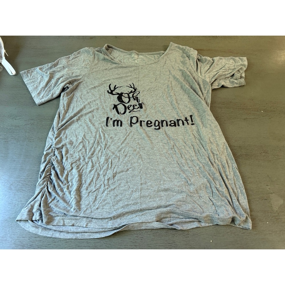 a:glow Maternity Oh Deer I'm Pregnant Graphic Tee Gray XXL Short Sleeve Ruched